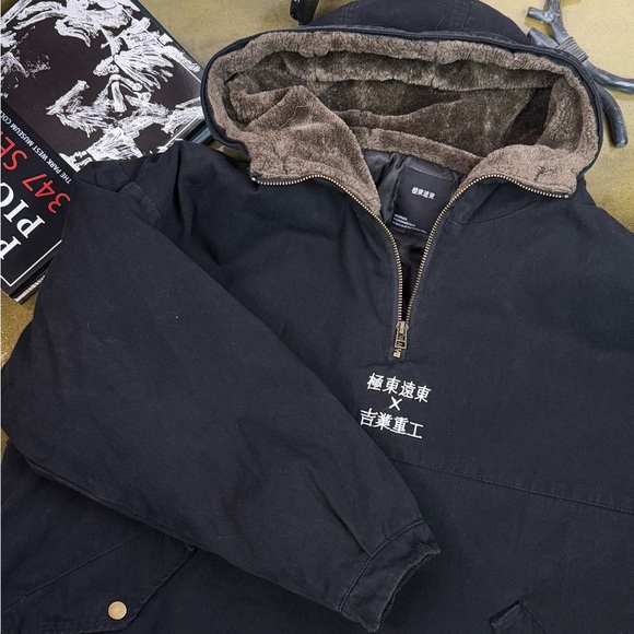 unique Japanese Text Men’s Black Sherpa-Lined Bomber Jacket – Size M – NWOT - Picture 4 of 5